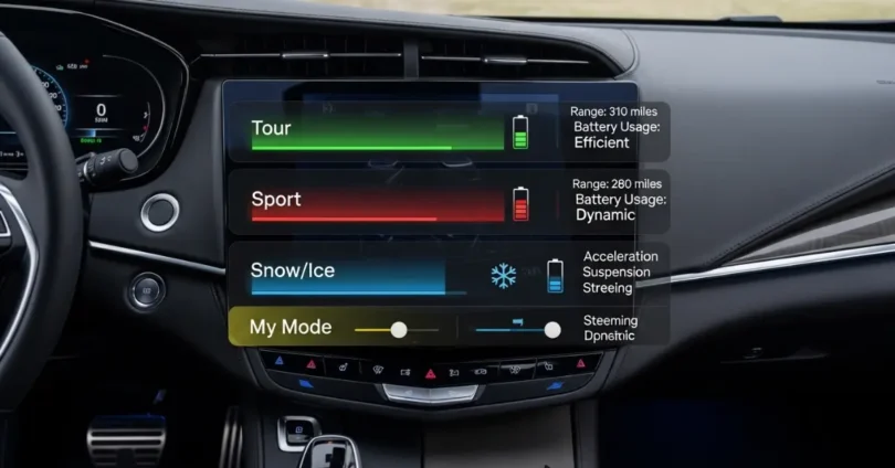 do the driving modes in cadillac lyriq offer different ranges or battery usages